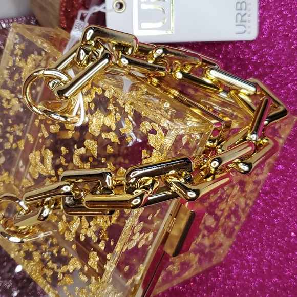 πHPπUrban Expressions πNWTπ Acrylic Gold Foil Box Bag & Gold Chain Handle! - Picture 14 of 15
